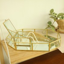 여기슈 빈티지 엔틱 골드 팔각 미러 거울 트레이 2size 앤틱 화장품 정리대 정리함 보관함 당일발송, L