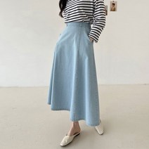 씸플비 (플레어데님스커트)밴딩 A라인 맥시롱스커트 청치마 연청 진청