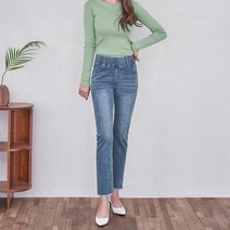 바진 테이드 허리밴딩 워싱 밑단수술 일자 데님 팬츠
