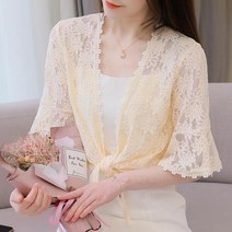 저렴한 레이스 비어있는 짧은 소매 느슨한 카디건 작은 목도리 새로운 2022 여름 여성 단색 다목적 캐주얼
