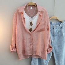 이프 거즈 롤업 셔츠 빅사이즈 오버핏 여름셔츠 롤업남방 포켓 카라셔츠
