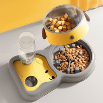 미투리아 반려동물 급체방지 그릇 급수기 세트 3in1, 500ml, 옐로우