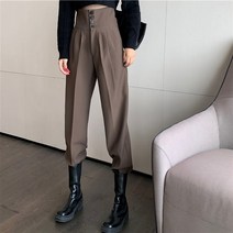 봄 가을 여성 긴 캐주얼 하렘 바지 한국어 스타일 패션 하이 웨이스트 버튼 카키 블랙 카고 바지