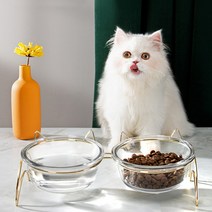 강아지 고양이 골드프레임 유리 밥그릇 물그릇 식기 세트, 1구