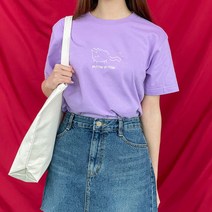 험블스튜디오 야옹이 프린팅 라운드넥 루즈핏 여자 레이어드 여름 반팔 티셔츠 4color
