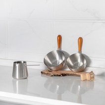 [쿠커스 판다] 케이트왈츠 스텐 저그/스탠 밀크팬 13cm.15cm (돔부리) 우드 손잡이 304 스테인레스 편수냄비 믹싱볼, 스텐 밀크팬 13cm