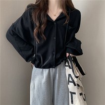 넷투넷코리아 여성 가디건 루즈 빅사이즈 후드 면 크롭 자켓 스트링