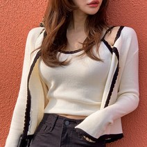 떳다그녀 레빗 물결라인 나시 가디건 세트