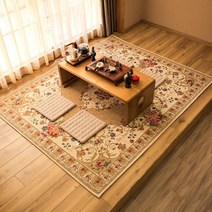 INSIMAN 카펫 2 다다미 꽃무늬 러그 매트 씻을 수 있는 - 200 x 200 cm 베이지 장미 무늬 세련된 여름용 흡수 속건 항균 - 고블란 셰닐 올 시즌 적용 바닥 난방 대응 청소 쉽다 - 저반발 큰 모던