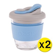 2팩 Oasis 오아시스 – Borosilicate Glass Reusable Eco Cup Powder Blue – 봉규산 글라스 리유저블 에코 컵 파우더 블루 227ml