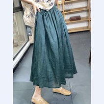WZC 여름 여성 린넨 롱스커트 무지 허리밴딩 A라인 플레어 빅사이즈 3가지 컬러