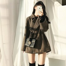[랜덤플레이] 하프 터틀 넥 체크 자켓 코트