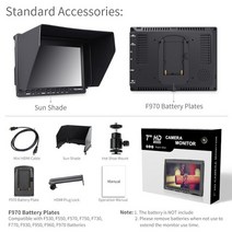 Feelworld-FW759 카메라 필드 DSLR 비디오 모니터 7 인치 1280x800 피킹 포커스 포함 HD LCD BMPCC 캐논 소니 쇼팅용, Standard Accessories, Standard Accessories