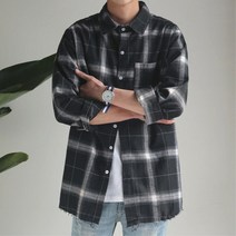 댄디 시크 헤짐 포인트 체크 남성 가을 셔츠 체크코디