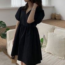 안녕릴리 여성 빅퍼프 브이넥 베이비돌 원피스 1070040RD