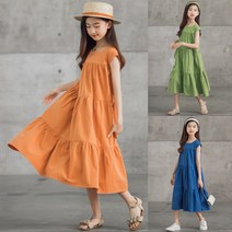 여아원피스 워싱 면 민소매 비치 쉬폰 롱스커트