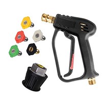 WILTEEXS Kercher (Karcher) K 시리즈 용 고압 세척 짧은 총 M22 14mm 14 인치 황동 퀵 커넥터와 14 인치 다중 압력 와셔 스프레이 노즐 팁 5 팩 온수 및 냉수 교환 세차 가구 청소 4000PSI