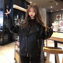 여자 오버핏 가죽 라이더 자켓 블랙 아우터 재킷