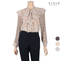 [비비드 시크릿가너] [VIVID SG]VIVID 리본러플장식 주름소매 쉬폰 블라우스