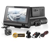 어라운드 카메라 자동차 룸미러 전방 후방 사이드 서라운드 뷰 car dvr 3 카메라 풀 hd 1080p 듀얼 렌즈 car dvr 카메라 4.0 인치 lcd 화면 170도, 검은색, 16g
