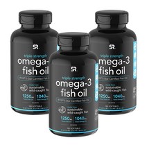 스포츠리서치 트리플 스트렝스 오메가-3 피쉬 오일 1250mg 소프트젤, 180캡슐, 3개