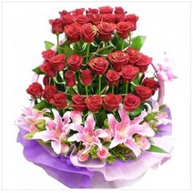 장미 60송이 혼합 꽃상자 축하 생일 어버이날 프로포즈, 케이크(소)
