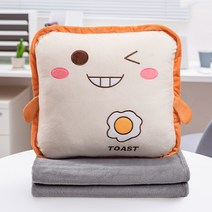 베개 이불 겸용베개 접이식 에어컨 담요 차량용 쿠션 및 베개 3 in 1 사무실 낮잠 유물, 베개 40x40cm 담요 100x170cm, 토스트에 수란을 얹은