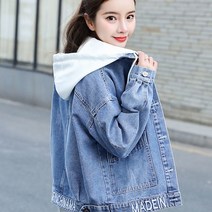위위브렌 여성용 캐주얼 빅사이즈 후드 버튼 루즈핏 데님 자켓