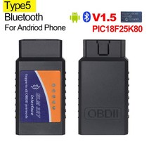 자동차 스캐너 진단기 수입차 OBD2 ELM327 V1.5 PIC18F25K80 블루투스 호환 ELM 327 V2.1 WIFI 코드 리더 안드로이드 PC OBD 진단 도구, 협동사, TYPE 5 블랙 V1.5