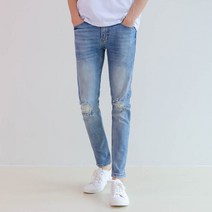 모룸 중청 스판 무릎 구제 데님 청바지 M1508