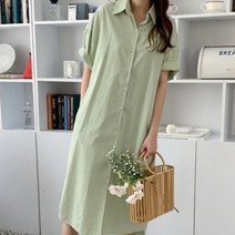 [바보사랑] 여성 봄 여름 두리언 카라 셔츠 롱 원피스