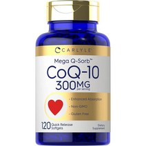미국직구 CoQ10 300mg 120 소프트젤 Mega Q-Sorb Coenzyme Q-10 블랙 페퍼 추출물 포함 비GMO 글루텐 프리 별, 수량, 상세참조