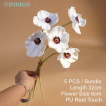 실리콘 튤립 (3 꽃 + 2 봉) 부케 리얼 터치 색 칼라 홈 인테리어 인공 웨딩 인디고, 28 5 piece per bunch