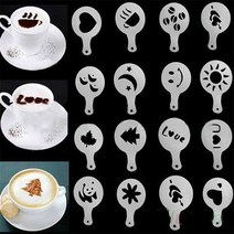 커피컵 커피 드립 16pcs 커피 케이크 장식 컵케익 플라스틱 스텐실 템플릿 금형 실물 같은 커피 장식 커피 바리 스타 주방 액세서리
