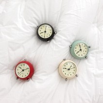 비스토어 인테리어 아날로그 무소음 탁상용 원형 알람 시계, 레드