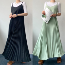 엘샾 여리핏 플리츠 뷔스티에 끈나시 롱원피스 봄 여름 여성스러운 하객원피스