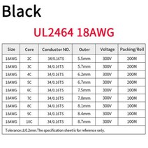 전기선 전선 2 5 10M 28 26 24 22 20 18 16 AWG UL2464 케이블 구리 신호 3 4 6 7 8 10 코어 소프트 전자 오디오 와이어 190599, 18AWG, 2 Meters_5 Cores