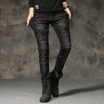 남자 스키니 진 청바지 찢어진 구멍난 데미지 진 바이크 진 스판 탄성 타이트 슬림 데님 팬츠 바지