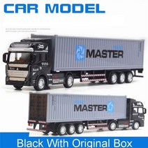 1/48 컨테이너 운송 트럭 모델 다이캐스트 차량 풀백 바디 분리 도어 열 수 있는 귀여운 선물 컬렉션, 검은색 상자 포함
