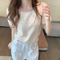 여성 스웨터 여름 o-목 얇은 숏 소매 니트 자른 어 달콤한 꽃 인쇄 Preppy 스타일 풀오버 루즈 탑스