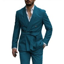 남성 정장 벨트 숄 라펠 웨딩 무도회 슬림핏 신랑 블레이저 재킷 및 바지, 4XL, teal