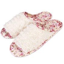 로즈 레이스 면실내화 더블패드 이중쿠션 거실화 슬리퍼 실내화 덧신 퀼트 패브릭 거실슬리퍼 층간소음, MF517로즈, 1개