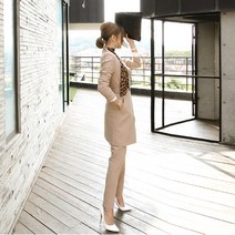 여성 미디 슬림핏 수트 팬츠 투피스 세트 정장
