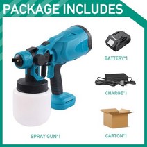 성능좋은 800ML 전기 스프레이 건 HVLP 무선 페인트 분무기 DIY 자동차 가구 스틸 코팅 에어 브러시 마키타 18V 배터리 호환, One small battery+미국 플러그