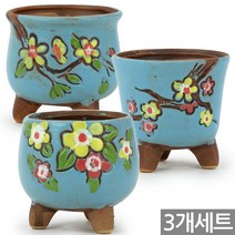 흰색 꽃그림 다육이 화분 3개세트 - 다육 화분세트 미니화분 인테리어화분 홈카페 사무실 거실화분 예쁜화분 가드닝 소품