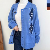 여자 오버핏 아가일 니트 가디건 CHE 1010W