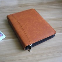노트커버 공책 A5 지퍼 PU 가죽 여행 일정 플래너 다이어리 컴포지션 노트북 관리자 가방 패드폴리오 포트폴리오 스프링 바인더 포함, [02] brown B