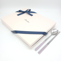 [프리스틴] 예쁜 고급 숟가락 젓가락 세트 명품 한식수저세트 선물포장 4인, 리본포장 추가, 프리스틴핑크