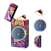 TIKIUKI 쿨 라이터 방풍 아크 전기 충전식 불꽃 없는 플라즈마 라이터 배터리 표시기 포함 남성용 (블루) 503002, Dolphins-color