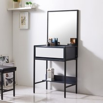 가온리빙 케인 철제 화장대세트 거울포함 멀티수납 화장대 일반화장대, 블랙/네이비화이트